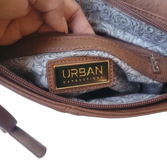 Urban Expressions Elegant Brown Leather Shoulder Bag - Picture 6 of 11